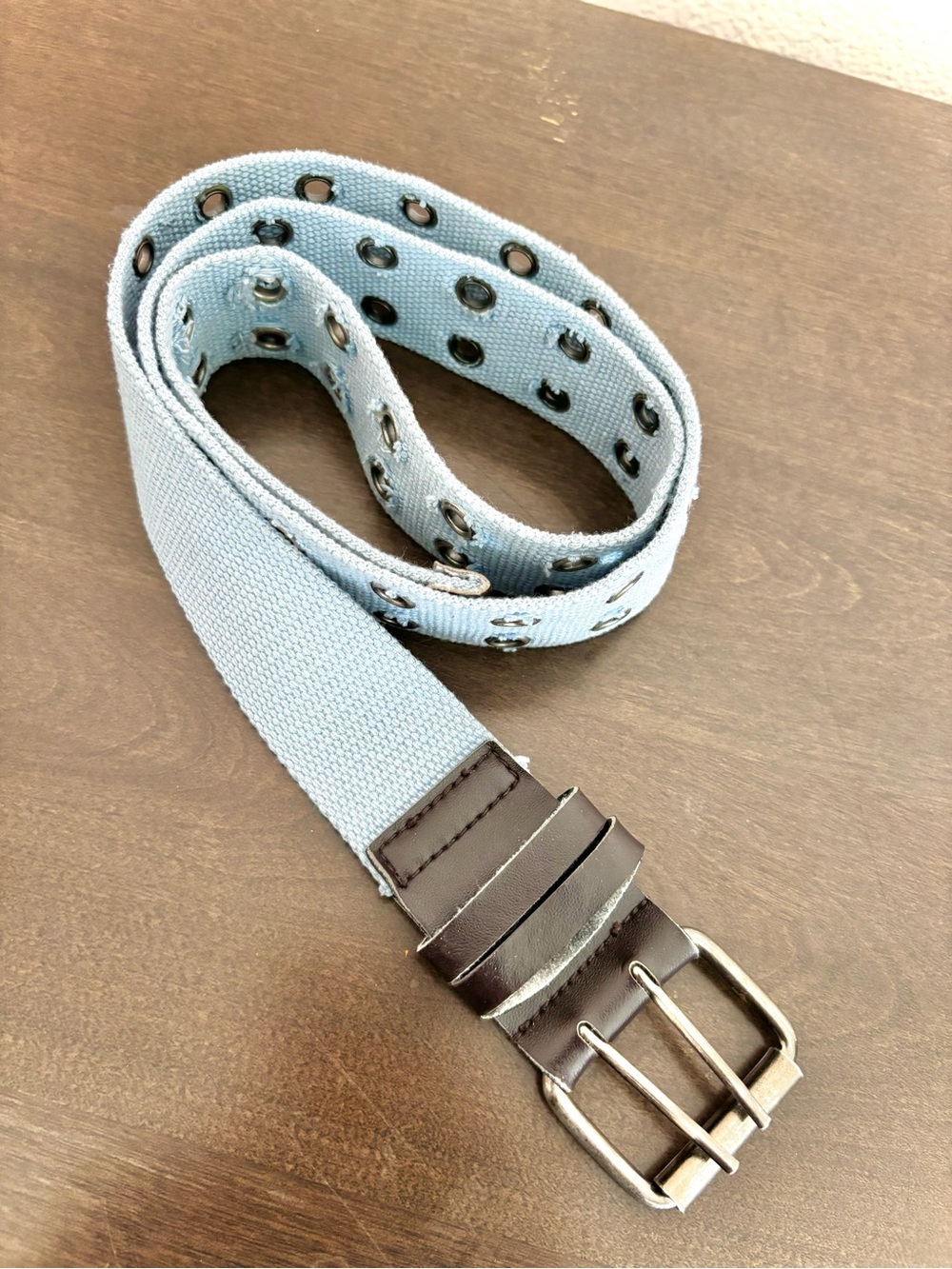 Y2K Light Blue Double Hole Row Grommet Canvas Web Belt
